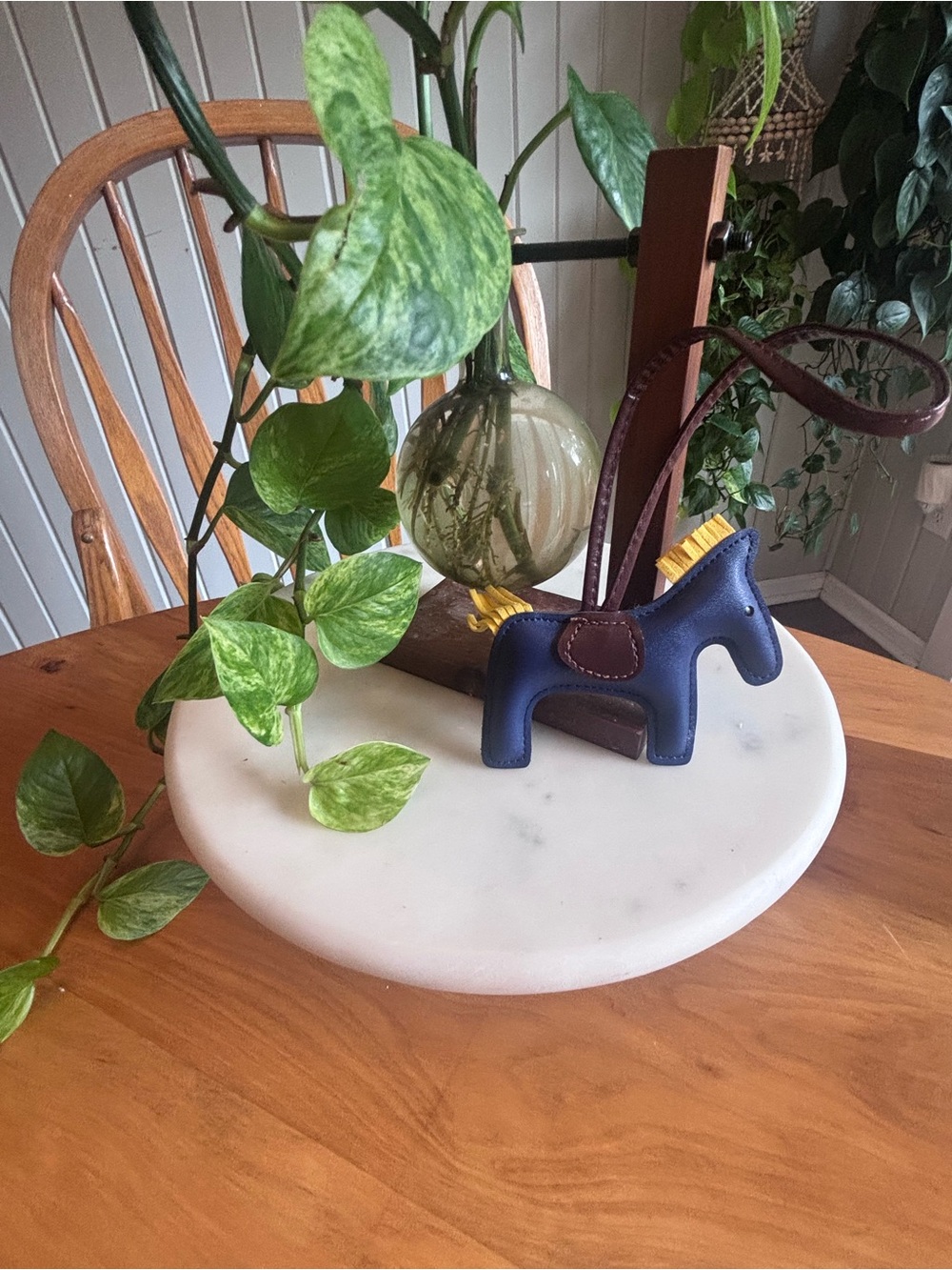 Faye Creations Genuine Leather Navy Horse Bag Charm with Yellow Mane